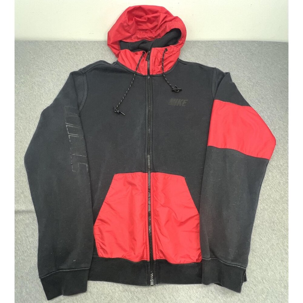 Vintage Nike Hoodie Mens Large Black Red‎ Full Zip Fleece Sweatshirt Thumbholes